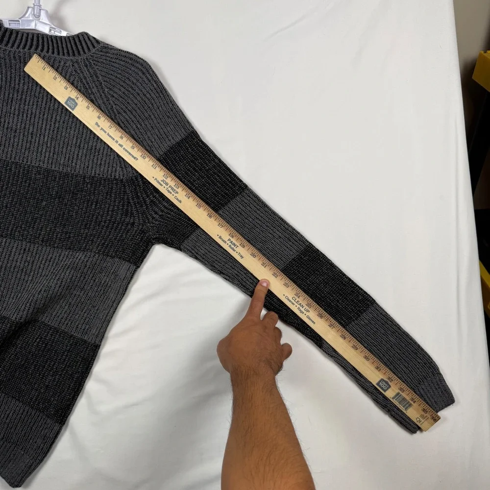 INC International Concepts Mens Large Deep Black Striped Ribbed Knit Sweater NWT